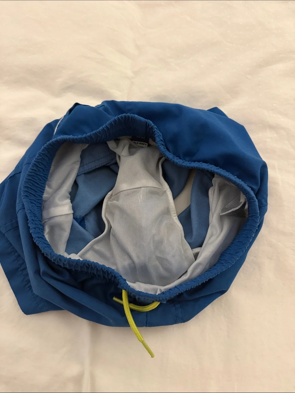 Old Navy Blue Kids Swim Trunks with Yellow Drawstring